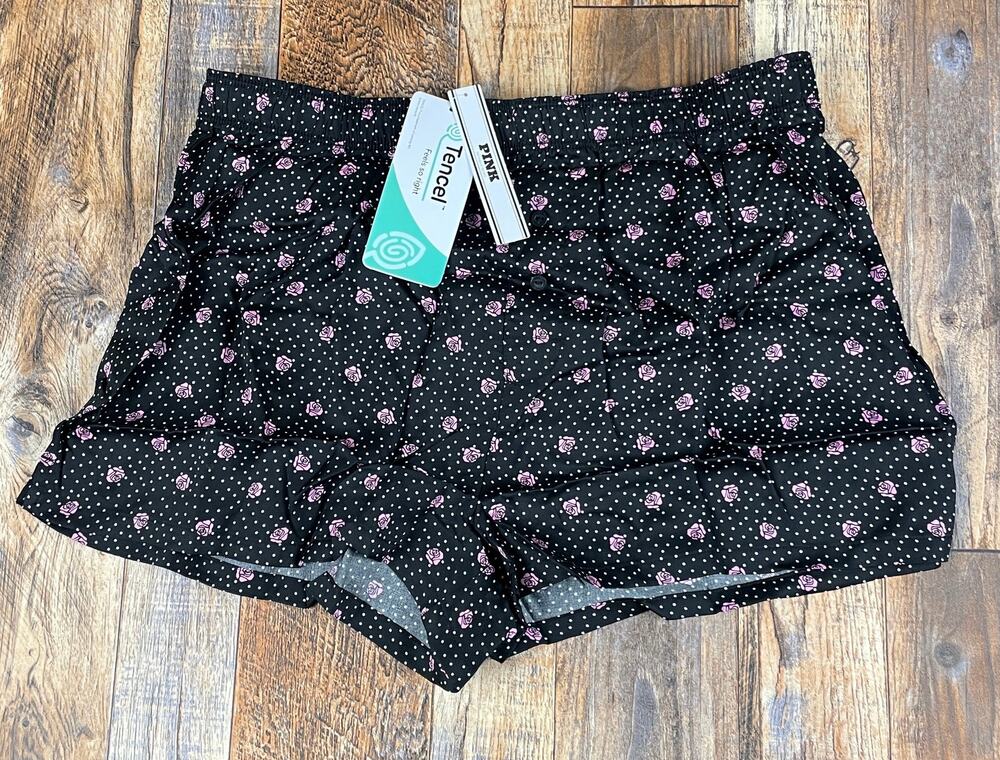 VS Pink Women's Small Black Pink Lyocell Polyester Silky Sleep Box Pajama Shorts